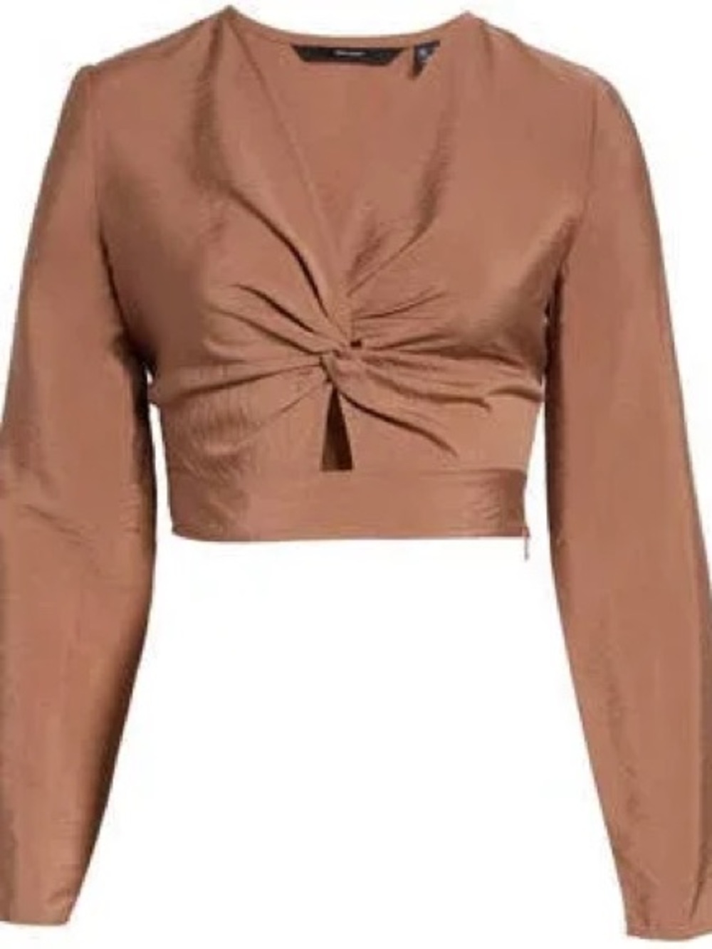 Vero Moda Brown Twist-Knot V-Neck Long Sleeve Crop Top